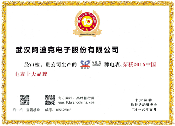 恭祝“雷達王”榮獲“2016年度中國電表十大品牌”稱號